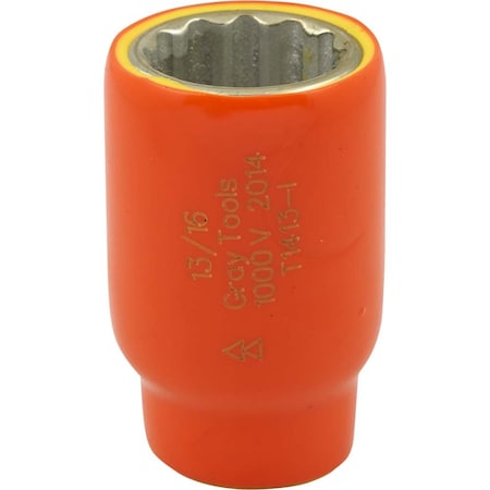 Gray Tools Socket 13/16" X 1/2" Drive, 12 Point Standard Length, 1000V Insulated 1413-I